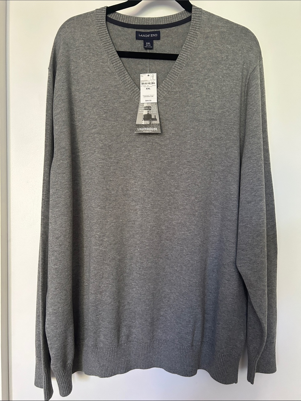 Lands' End Men's V-Neck Sweater - Heather Gray